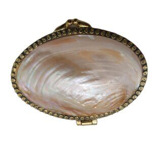 Genuine Mother of Pearl Shell Bag Oval Clutch Pouch Trinket Box 4"